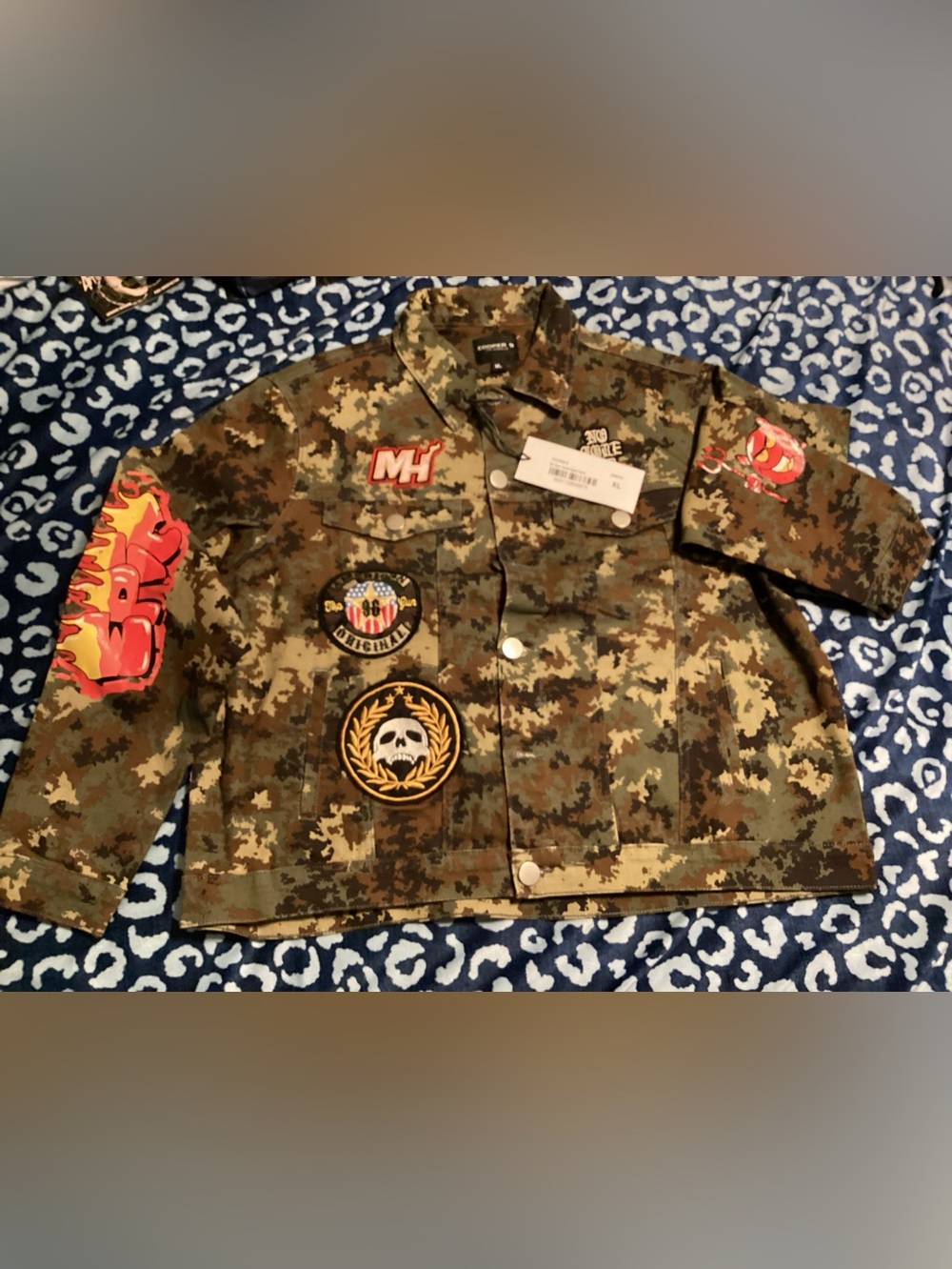 Camouflage Patch Military-Style Jacket - Green Camo